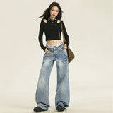 24Th Ootd! Exploding ~| Hand-Sewn Creased Retro Water Wash Low-Rise Jeans Loose No-Leg Trousers