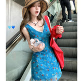 Blue Broken Flower V-Neck Small Dress Women's Summer 2026 New Big-Code Fat MM Beautiful Holiday Dress