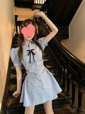 (Real Price) College Style Suit Small Man To Collect Waist Thin Skirt Striped Shirt Dress Dress Women's Two Sets