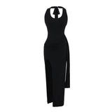 Strong Curry Hanging Neck Knitted Collar Dress Maid Sexyle Open Fork Bare Backpack Dress Dress Woman