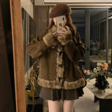 2025 Winter Korean Version Of Woolen Velvet Cashmeal Coat Female Short Loose Horn Buckle Wool Coat High Sense