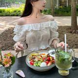 Lace Lace Bubble Sleeve Shirt Top Women's Summer Half Skirt Set Cold Feeling White Moonlight Fashion Temperament