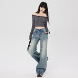 2025 Autumn New Retro Low-Rise Bamboo Pattern Design Does Not Stick To Leg Thin Horn Trousers Trousers Trousers Trousers
