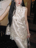 New Chinese Heavy Industry Lace Embroidery Sloping Sloping Vest + Fishtail Skirt Embroidery National Style Suit