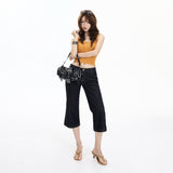 Vintage Low-Rise Trumpet Trousers Slim Thin Seven-Point Trousers Summer New Micro-Horn Jeans Woman