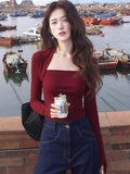 French Design Sense Niche Red Clothes Early Autumn Slimming With Long-Sleeved T-Shirts