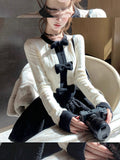 Autumn A Set Of Evening Star Slats Small Fragrant Feel Vertical Black And White Bow Bump Color Waist Knitted Shirt