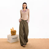 2025 New Autumn And Winter Drag Trousers Brown Curry Color Loose Leisure Broad Leg Pants Comfortable Commute Brown Coffee Trousers