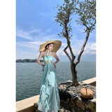 2025 Sensing Elf Girl Sexy Bare-Rise Flower Decoration Bare Back Leaves Side Design Hanging Neck Woman Dress