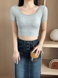 A058# Black French Sweet Hottie Collar Collared Long-Sleeved T-Shirt Red Fried Street High-Waisted Umbilly Short