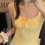 1062# Human Cotton Tie Bow With Small Sling Vest Women's Summer 2025 New Hot Girl Style Solid Color Wear Clothes