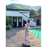 2025 Powder Flower Wall Splashing Ink-Coloured Flower Long Short Shredded Flower Lotus Leaf Hanging Dress Spring Summer Travel Skirt