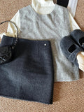 High-Grade Solid Color Hair, The Half-Dress Female Gray Short Skirt 2025 Autumn And Winter Korean Simple A-Word Bag Hip Skirt