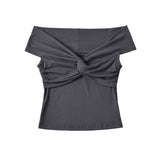 Spice Girls Folded Knot Stacked Short-Sleeved T-Shirt Chic One-Word Shoulder Pure Desire To Design The Body Of The Woman