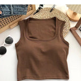 301# Summer New With Chest Cushion Square Collar Wide Shoulder Vest Women Wear Sexy Inside Hottie Breast
