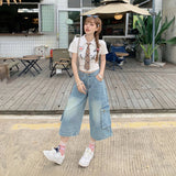 YC&2 Color Retro High-Rise Seven-Point Trousers High Street Trousers Wide Leg Pants Summer Straight Jeans Woman
