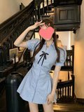 (Real Price) College Style Suit Small Man To Collect Waist Thin Skirt Striped Shirt Dress Dress Women's Two Sets