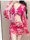 Wow, Special Bolis 7080 Bikini Four-Piece Swimsuit Women Split Long Sleeve Cover Skinny Swimsuit