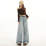 [Gift Belt] Nine Points / Trousers / Lengthened Light Blue Cowboy Broad Leg Pants Women 2026 Drag Floor
