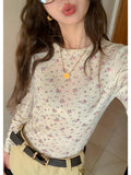 Early Autumn Wears 2025 New Broken Flower Design Feeling Korean Long-Sleeved T-Shirt Outside The Repair Body Apricot Top Dress Women In Tide