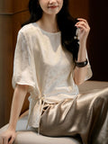 The Moon Silk Flowers Roo Tucked Small Shirt ~ Tassel Buckle Design Blouse Summer New