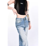 | Creases To Make Old Water Wash Jeans Summer 2025 New Drag Floor Thin Loose Straight Broad Leg Pants Summer Thin