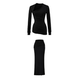 Kardashian Spice Girls New Waist Repair Irregular Long Sleeve Collar Blouse Flipped Hip Skirt Two-Piece