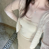 Empty-In-Style Collared V-Neck Knitted Set Sling/Sn-Wearing Cardigan