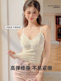 10161# Early Autumn New Pure Sexual Lust Sexy Lace Plus Velvet Sling Vest Women Body Body Integrated With Chest Pad Inside