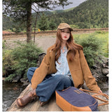 [Original Snowflake Peel] Maillard Retro Leather Jacket Women's Autumn Loose Collar Casual Locomotive Jacket