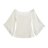 White Pure Temperament Lace Long-Sleeved T-Shirt Women Seven-Point Horn Sleeve Bottom Shirt Laziness Laziness Laziness Laziness Laziness