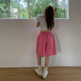 2 Color Retro Loose Broad Leg Pants Tight Waist Drawstring 100 Straight Five-Point Trousers Summer Casual Pants Woman