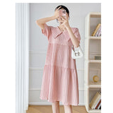 Summer Pregnant Women's Dress Fashion Large-Size Short Sleeve Long Over The Knee Cover Small Fresh Loose Temperament Korean Version Sweet