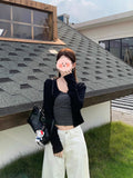 Korean Fashion Suit Solid Color Temperament Long-Sleeved Open Shirt Women In Autumn With Thin Sling Vest Two-Piece Set