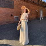 Holiday Style Wear Suit Rice Apricot-Colorless Sleeveless Cloak Top Women's Winter High-Rise Half-Dress Design Sense Two-Piece