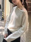 Autumn 2025 New Knitted Milk Fufu Soft TÀÁ-Up Top High-End Temperament Gentle White Sweater