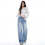 Straight Jeans Women 2026 New Vertical Broad-Legged Mid-Waisted Low-Ball Loose Drag Trousers Blue Trousers
