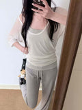 Summer Crash Striped Vest Stacked With Korean Top Two Sets Of Korean White Micro-Permeable Sleeve Sunscreen Shirt Woman