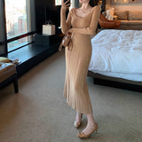 Cashmere Wool Blending U Collar Elegant Pure Knitted Long-Sleeved Skirt
