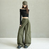 Autumn New Green Loose Broad-Legged Trousers Women High-Waist Casual Trousers Lengthened Thin
