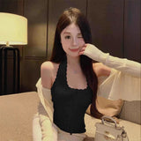 10100# Pure Desire Bm Style White Lace Lace Soft Hanging Neck Sling Vest Woman New Folded Wearing Inner Bracing Pad