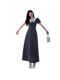 Large-Size French Wave Dot Lace V-Neck Dress Women Summer Fat Mm Salt Girl To Show Thin Gray Dress