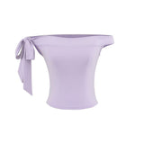 Zhao Luth's Same Red One-Word Shoulder Bow T-Shirt Girl Summer Sexy Hot Girl Short Repair Body