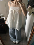 French Lace Spliced White Bra Sling Sling Vest Women Inside And Outside The Summer To Wear The Holiday Style Loose Sleeveless Top Tide