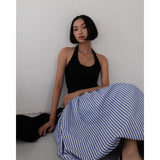Korean Chic Summer New Small Design Sense Colling Color Striped Sleeveless Vest Dress
