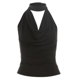 French Pure Lust Folded Collar Hanging Neck Sling Vest Women's Summer New Bare Back Repair Wearing Short Top