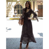 Sensing V Collar Wave Dot Dress Women's Autumn New Small Small And Well-Beautous Small Beauty Poofing Dress
