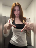 Summer Folding Hanging Neck Sling Vest T-Shirt Two Sets Of Hot Girl U Collar Micro-Sleeved T-Shirt Girl