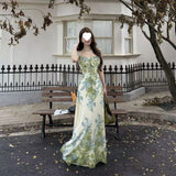 Seaside Resort Country Wind Explosion 2026 New High-End Feel Monet Green Garden Waist Lotus Leaf-Side Dress