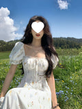 French Style Collar Bubble Sleeves Shredded Flower Dress Shed Waist Thin A Word Swing Dress Summer Gentle Wind First Love